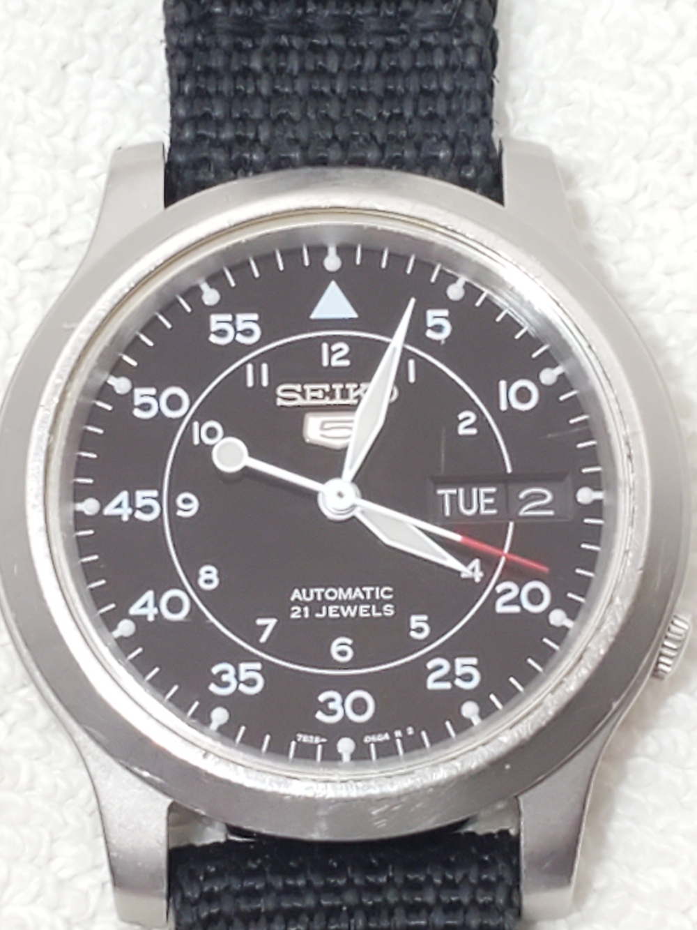 Seiko 5 Automatic Men's Watch 21 Jewels Day Date Military Field Vintage Black